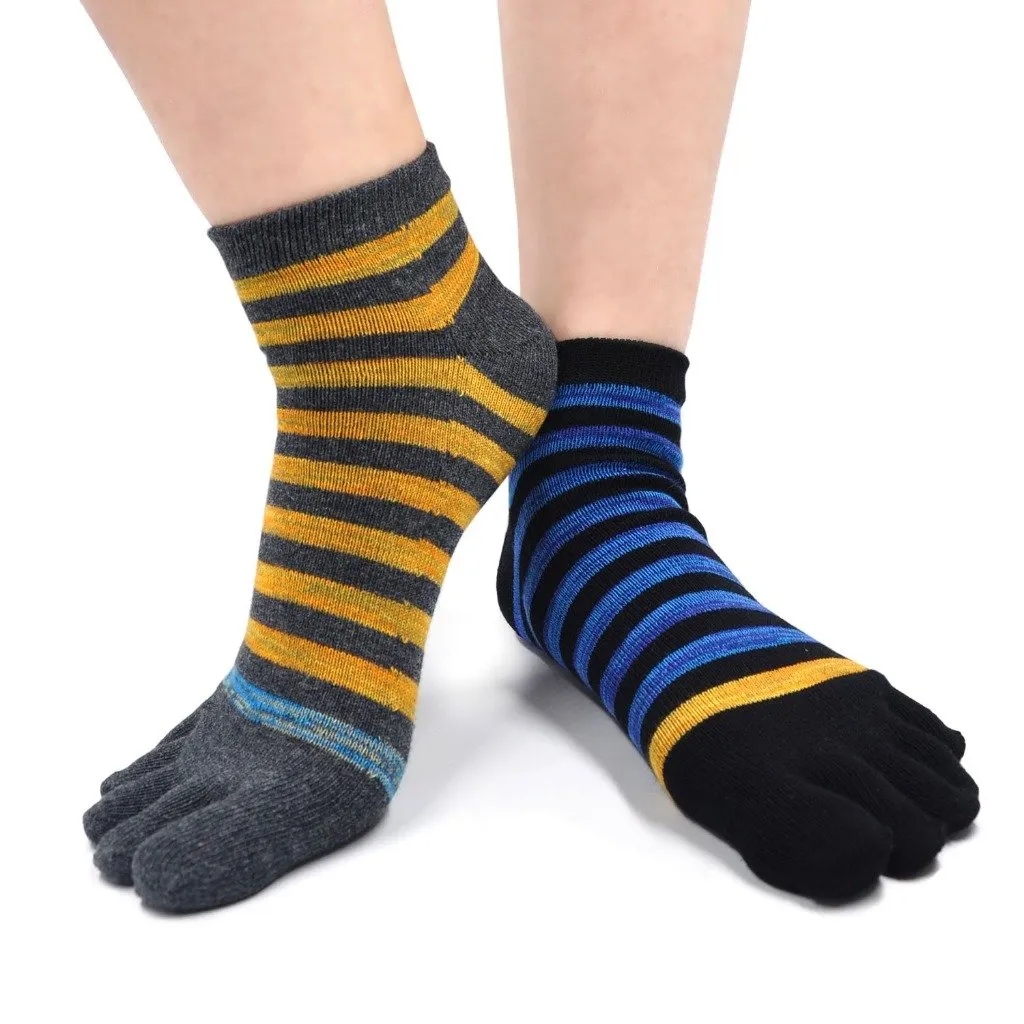 ZFSOCK Mixed Colors Stripes 5 Finger Ankle Socks for Men, 4 Pairs