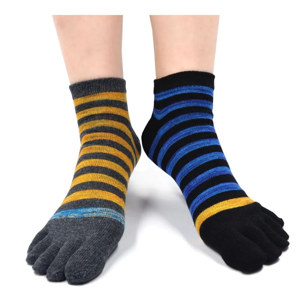 ZFSOCK Mixed Colors Stripes 5 Finger Ankle Socks for Men, 4 Pairs