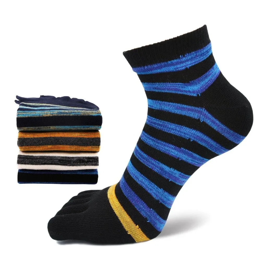 ZFSOCK Mixed Colors Stripes 5 Finger Ankle Socks for Men, 4 Pairs