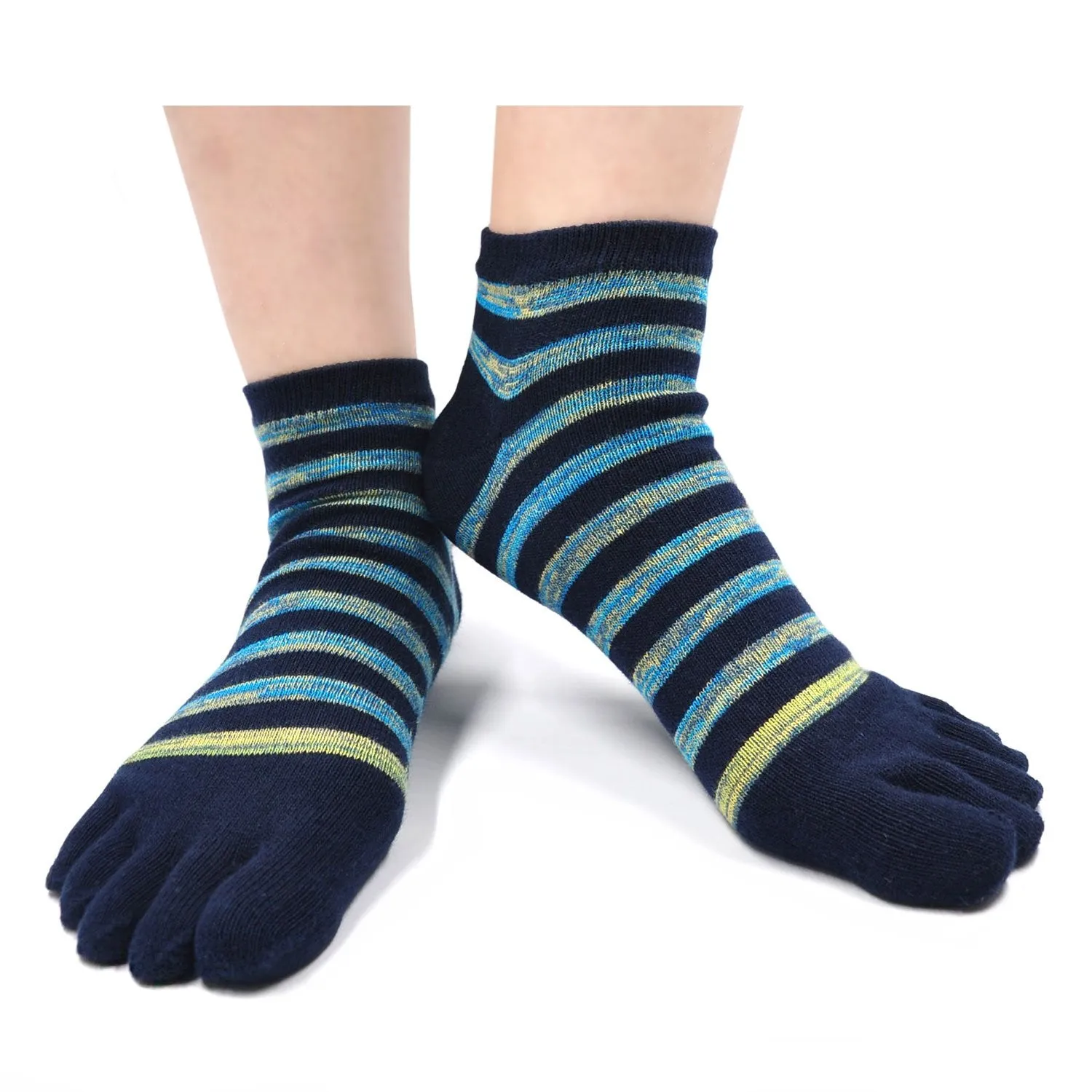 ZFSOCK Mixed Colors Stripes 5 Finger Ankle Socks for Men, 4 Pairs